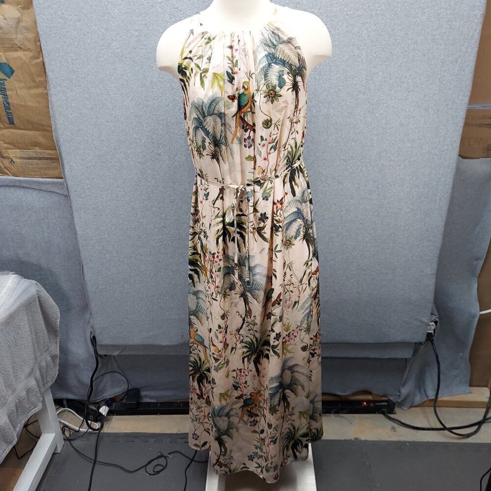 Maxi‎ Sleeveless Macaw Floral Wildlife Print Lined Vacation